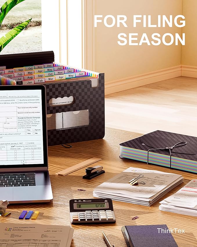 ThinkTex Accordion File Organizer, 26 Pockets Expanding File Folders, Monthly Bill Receipt Documents Organizer, A-Z Colorful Tabs, Letter/A4 Size