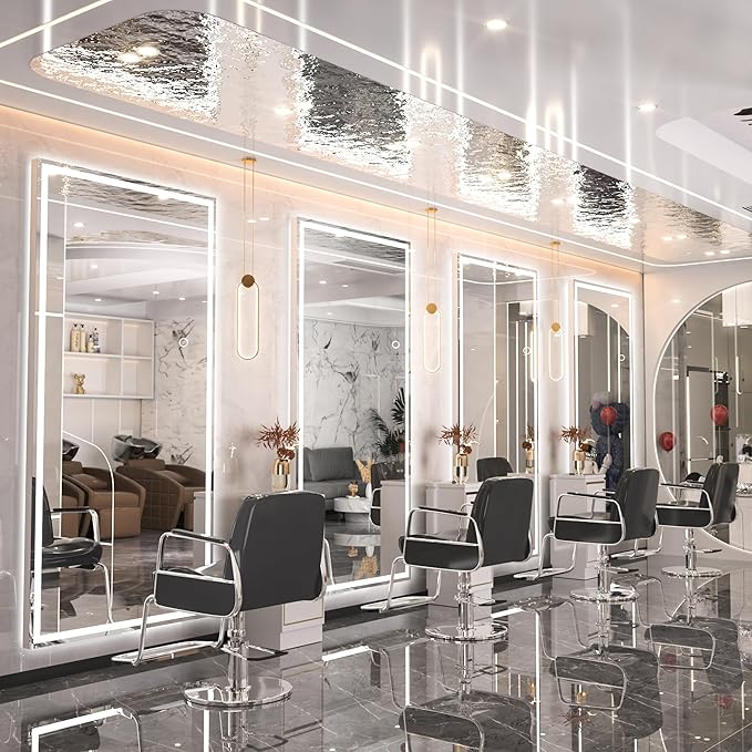 Hasipu Full Length Mirror with Lights, 95" x 40" LED Lighted Floor Standing Mirror, Full Body Dressing Hanging Mounted Mirrors, Dimmable, Tempered Glass, Safe to Use, Square White