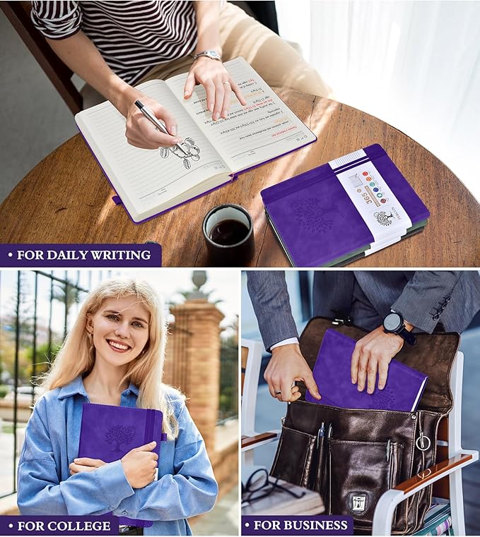 A5 Lined Journal Notebook - 365 Page Leather Journals for Writing Women & Men，Hardcover Notebook with 100Gsm Thick Pages，Daily Diary for Travel, Work，School，Note Taking，College Ruled (5.9" x 8.5")