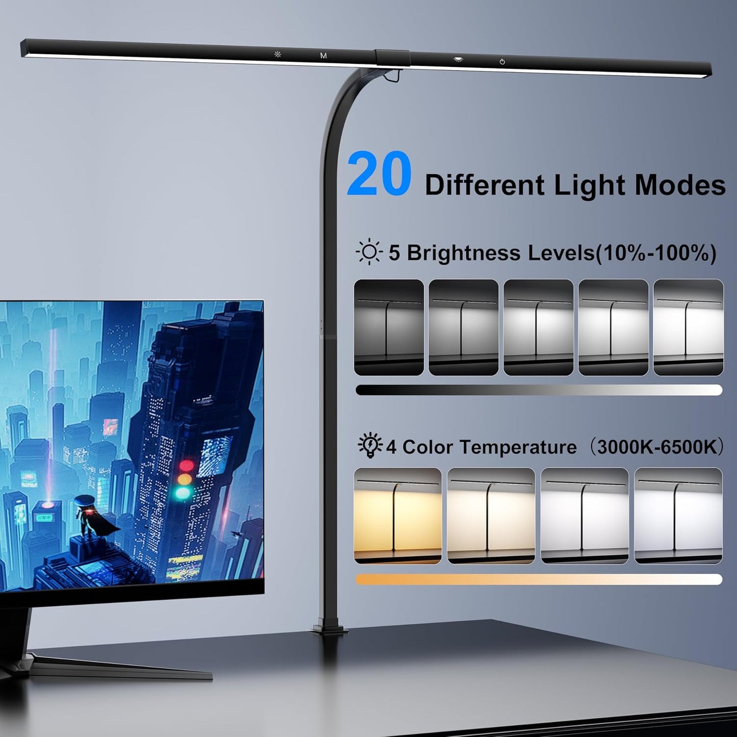 deeloop 80cm Ultra-Long LED Desk Lamps,24W Bright Architect Desk Lamp for Home Office, Infinite Dimming Office Light with Memory Function, Tall Desk Light with Clamp for Reading Working Monitor