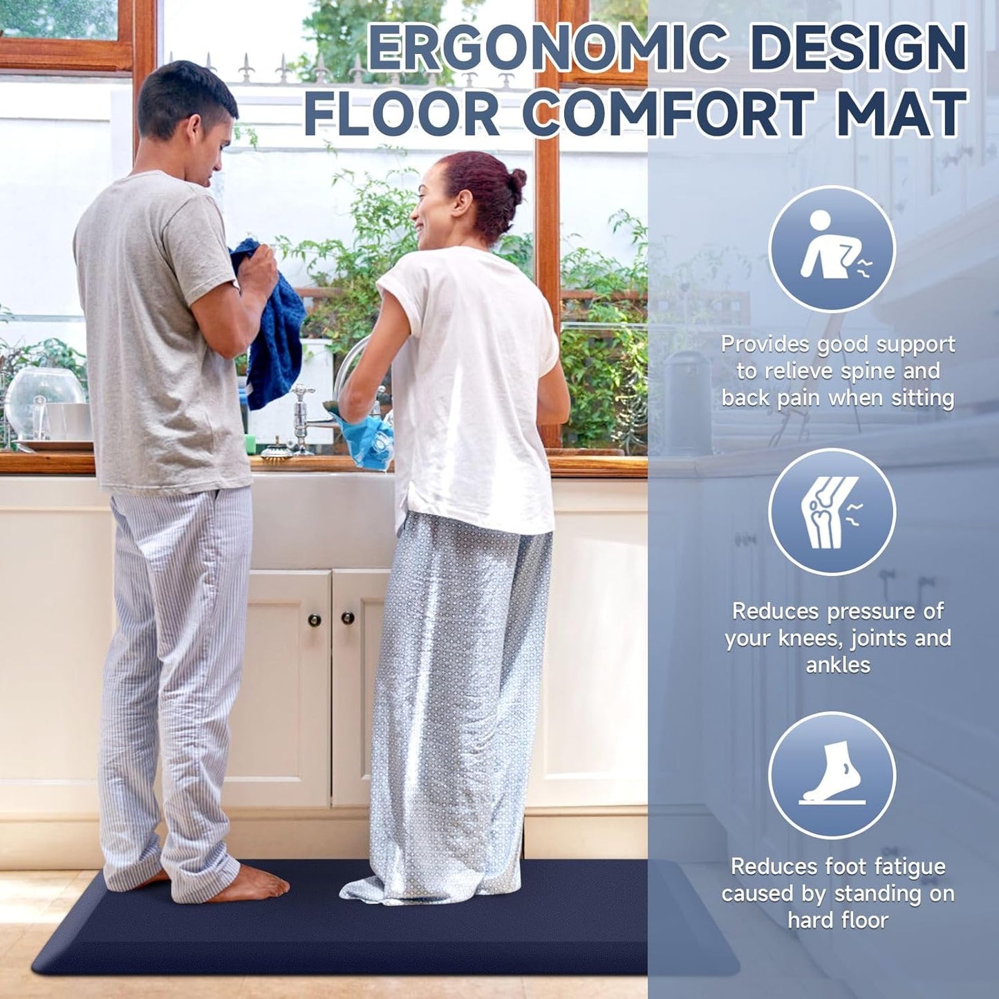 4/5 Inch Thick Kitchen Mat Anti Fatigue Mat Kitchen Rugs Kitchen Decor Non-Slip, Stain Resistant, Waterproof Kitchen Mats Desk Mat for Kitchen, Office, Workshop, Blue, 17'' x 60''