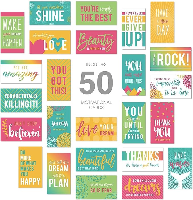 Canopy Street Motivational Quote Cards / 2" x 3.5" Inspirational Flat Business Cards / 50 Mini Kindness Cards / 25 Uplifting Designs/Encouraging Reward Cards