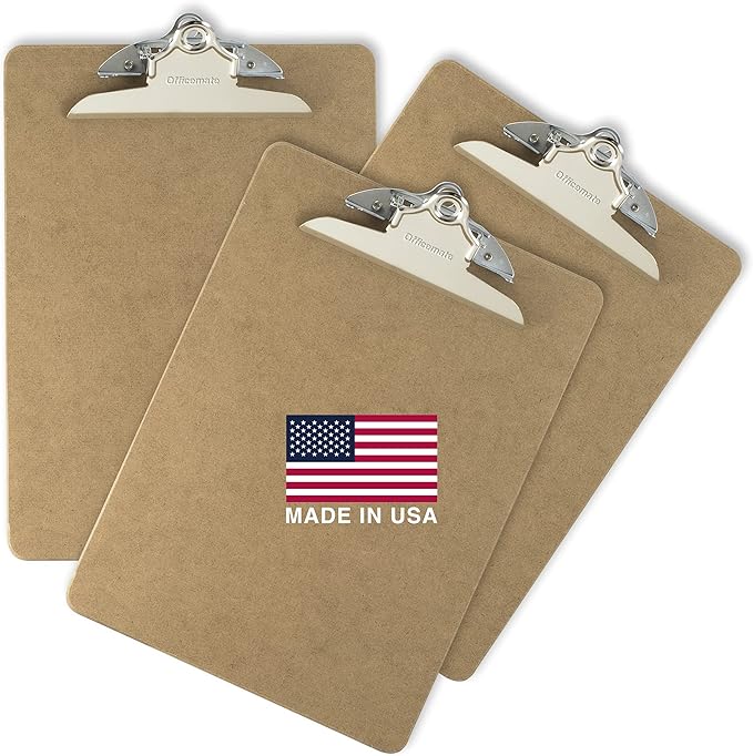 Officemate Recycled Wood Clipboard, Letter Size, 9" x 12.5" with 6" Clip, 3 Pack (83133),Brown