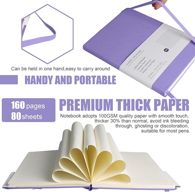 Lined Journal Notebook, 6Pack(Mauve), 160 Pages, Medium 5.7 inches x 8 inches - 100 gsm Thick Paper, Hardcover