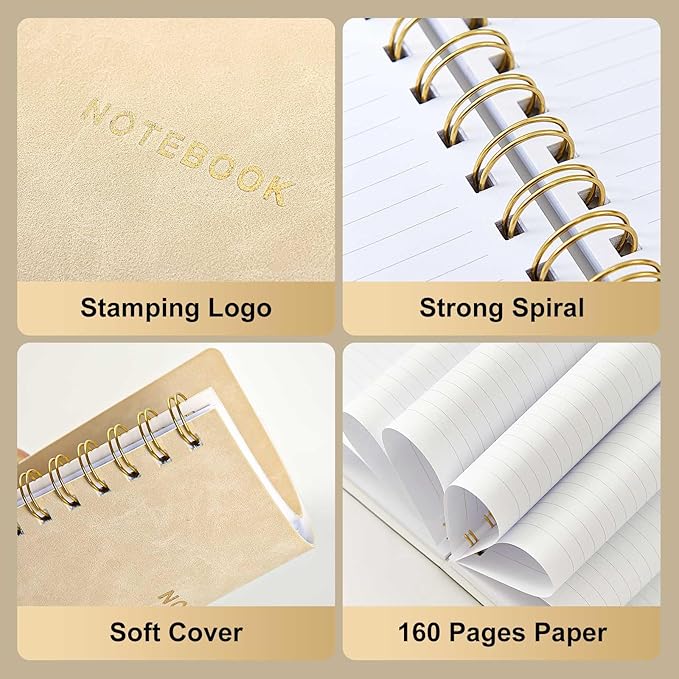 Spiral Notebook College Ruled Soft Cover Suede Aesthetic Note book 160 Pages 8.5" x 6.34" For Work Note taking,Journals For Writing School Office With Double-Sided Pocket,100GSM Thick Paper