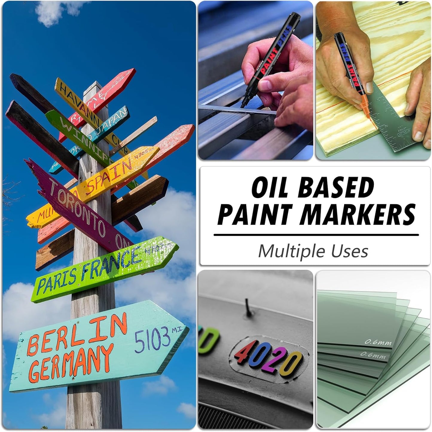 Purple Paint Pens Paint Markers - 8 Pack Permanent Quick Dry Waterproof Marker Pens for Rocks Wood Fabric Plastic Canvas Glass Mugs Metal Tire Stone