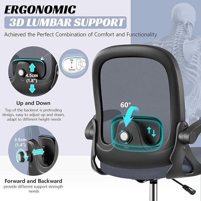 Drafting Chair, Tall Office Chair Ergonomic Standing Desk Chair,with Adjustable Footrest Ring, 3D Lumbar Support, Flip-up Armrests, Swivel Desk Stool for Drawing Working (Dark Gray)