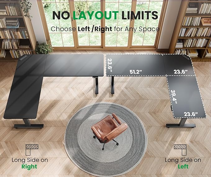 SIAGO L-Shaped Standing Desk - 75 x 63 Inch Adjustable Corner Standing Desk with Charging Station - L Shape Sit Stand Table with Memory Controller, Splice Board for Home Office