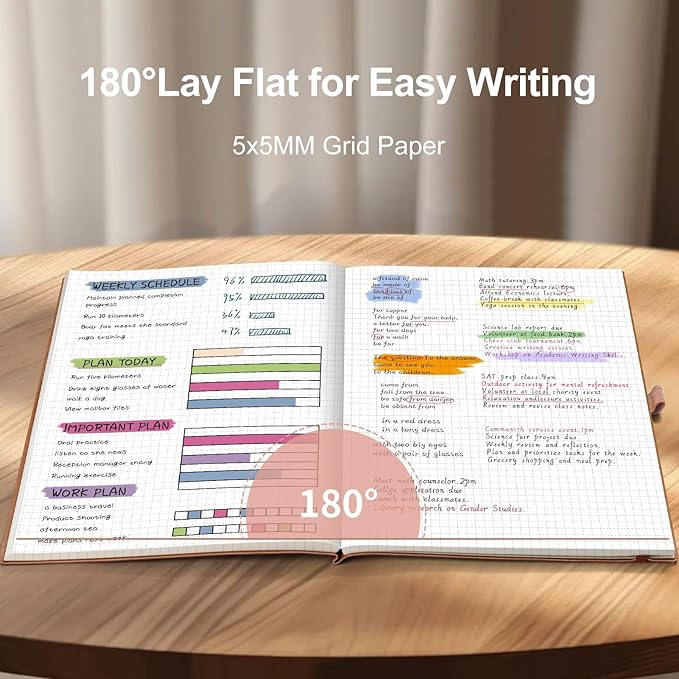 AHGXG Graph Paper Notebook - Grid Notebook Journal, 120 GSM Thick Graph Paper, Large B5 Notebook 96 Pages, Leather Softcover, for Graphing, Writing, Math, Engineering, 7.6'' X 10'' - Rose Gold