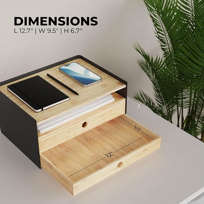 Prosumer's Choice 3-Tier Bamboo Desk Organizer with 2 Drawers - Wood Paper Tray for Clean Desktop Setup - Compact Office Storage Solution - Stylish Desktop Organizer, 12.5" L x 8.8" W x 1.6" H