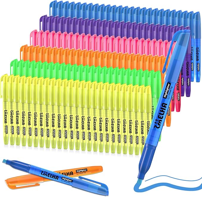 SMELHA Highlighters - 150 Pack Assorted Colors, 6 Colors, Chisel Tip, Quick Dry, Suitable for Offices, Schools, Home