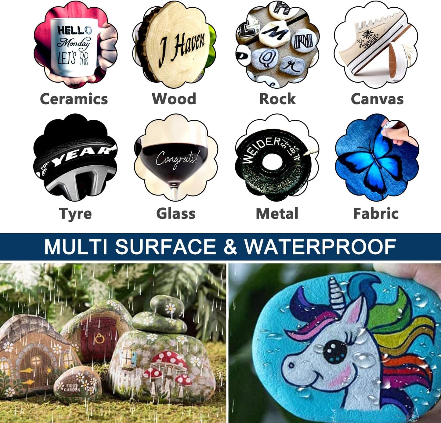 TFIVE Gold Paint Pens Markers - 12 Pack Oil Based Permanent Marker, Medium Tip, Never Fade, Quick Dry, Waterproof Paint Pen for Rocks Painting, Wood, Fabric, Plastic, Canvas, Glass, Metal