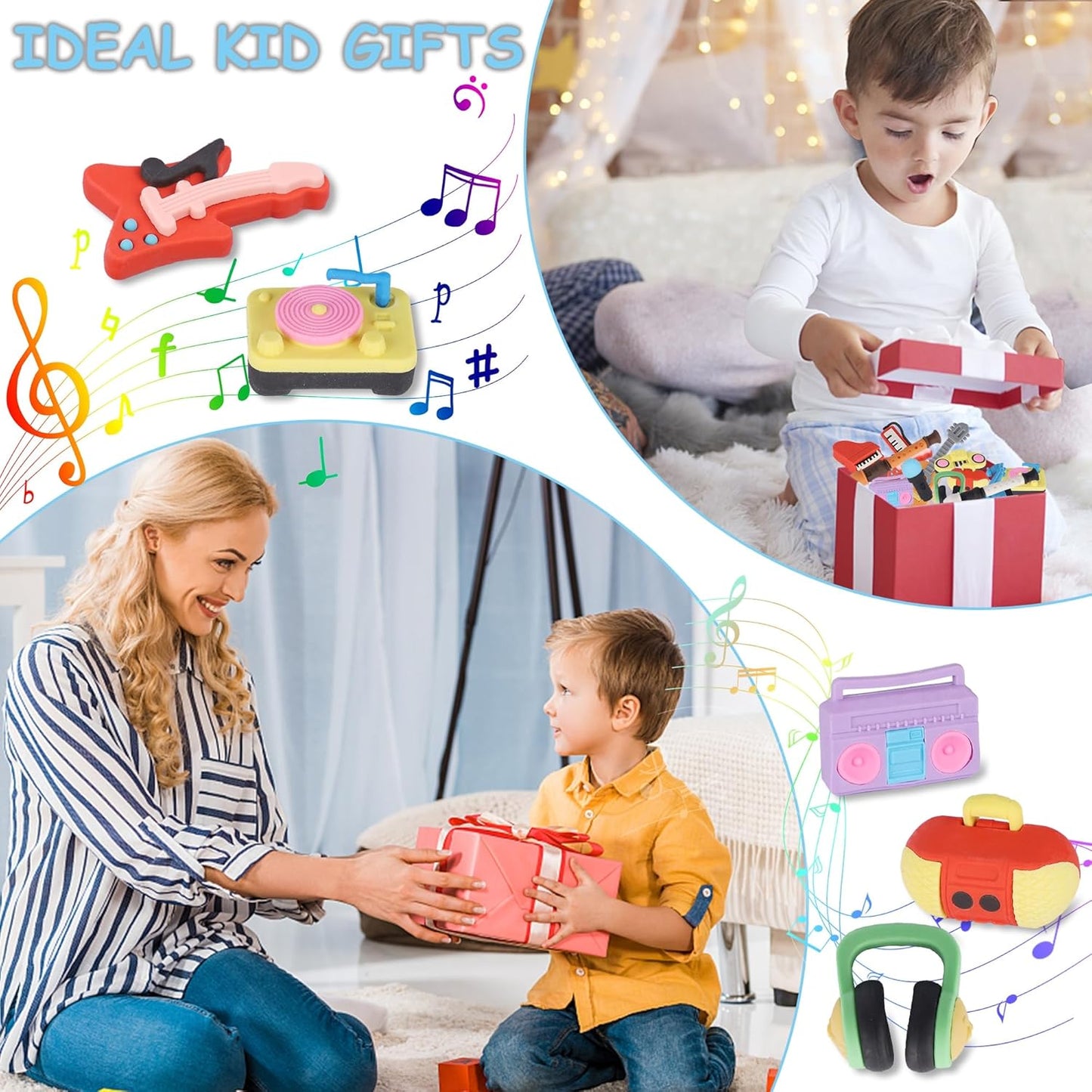 24 Pcs Erasers for Kids, Mini Pencil Eraser Bulk Classroom Prizes, Fun Puzzle Erasers for Preschool Elementary Student, Back to School Supplies (Musical Instrument)