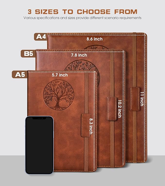 Lined Journal Notebook for Women Men,256 Pages A4 Large Hardcover Leather Journals for Writing,Travel,Business,Work,School,College Ruled Notebooks for Note Taking,Diary Notepad 8.6"×11" (Brown)