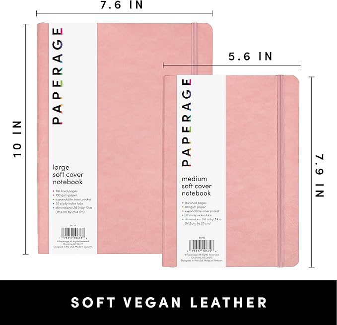 PAPERAGE Softcover Lined Journal Notebook (Blush), 160 Pages, Medium College Ruled Notebook, 5.6 inches x 7.9 inches - 100 GSM Thick Premium Paper, Soft Vegan Leather Journal for Home, Work & School
