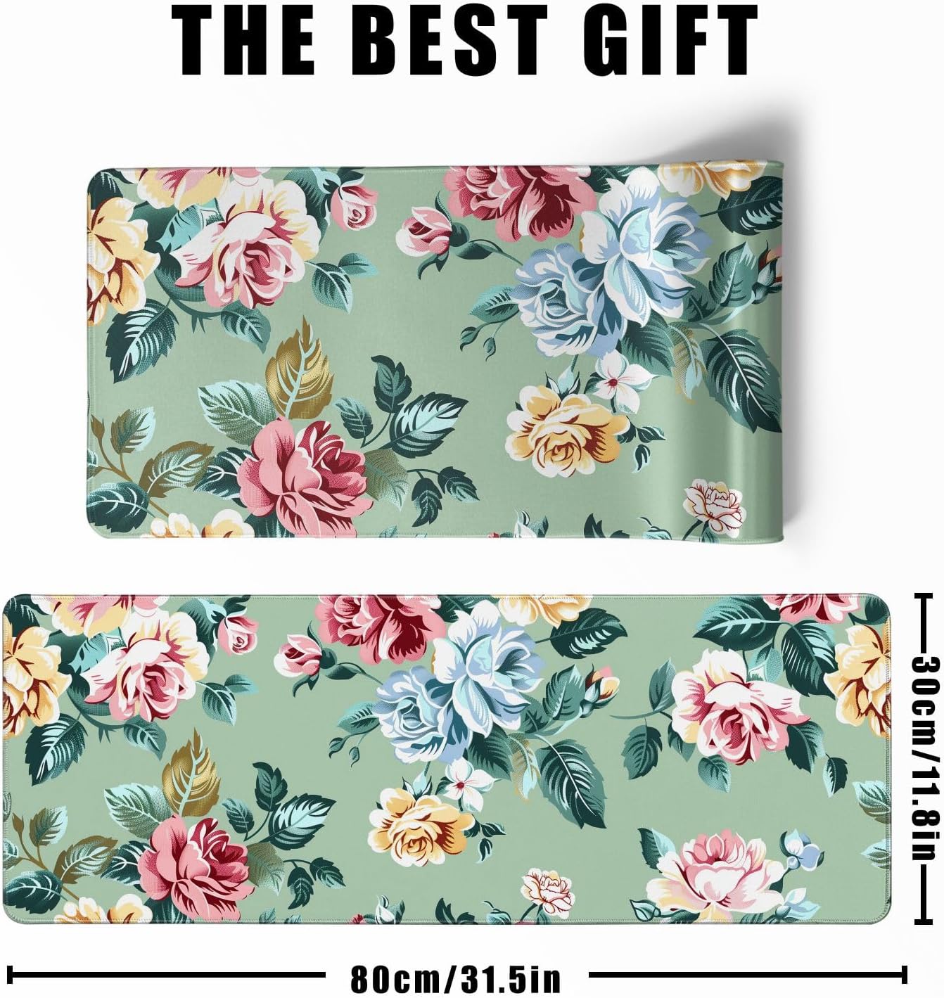 XL Mouse Pad Gaming Kawaii Cute Retro Rose Floral Extra Large Mousepad (31.5x11.8 in), Desk Mat Pad Home Office Decor Mouse Pad Stitched Edges Smooth Surface Non-Slip Bottom Mat