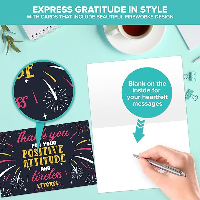 Decorably 24 Pack 6x4in Employee Appreciation Cards with Envelopes and Stickers, 8 Festive Designs Employee Thank You Cards, Blank Inside - Recognition, Promotion, Work Anniversary