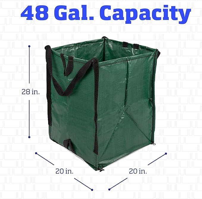 DURASACK Heavy Duty Home and Yard Bags 48-Gallon Reusable Self-Standing Lawn and Leaf Bags Garbage Can with Reinforced Handles, Green