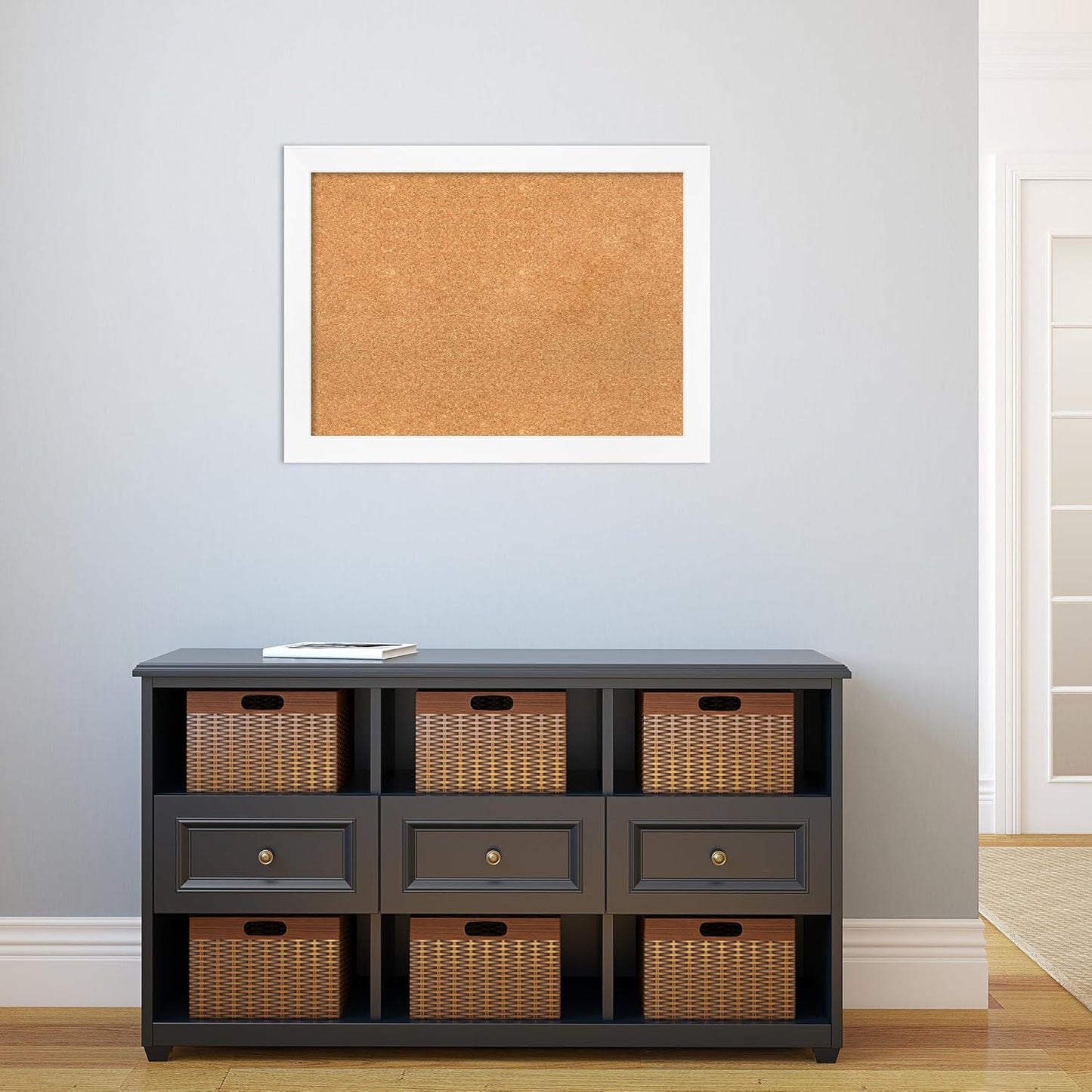 Amanti Art Natural Cork Board for Wall, 23x31 Vision Board with White Frame, Medium Corkboard Office Decor for Home Organization, Modern Corkboard Pinboard to Display Items for Home Organization in