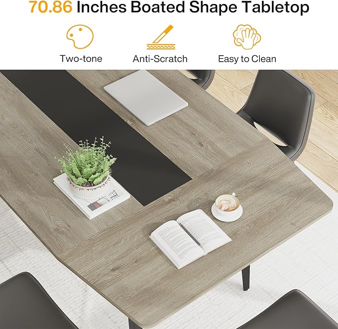 Tribesigns 6FT Conference Table, 70.86L x 35.43W x 29.52H Inches Boat Shaped Meeting Table, Industrial Grey Seminar Table for Office Meeting Conference Room