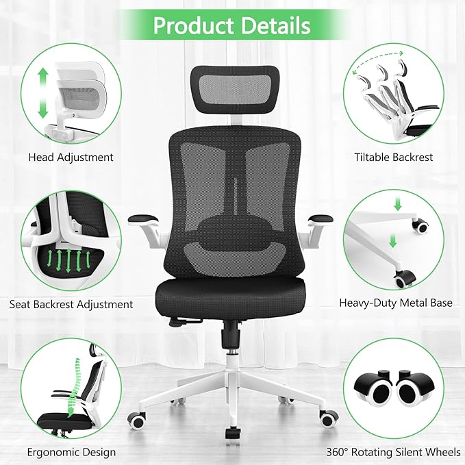 Mesh Desk Office Chairs,Compute Executive Chair with Lumbar Wide Comfty Desk Chair for Home & Office,Bedroom,Study,Student (Black)
