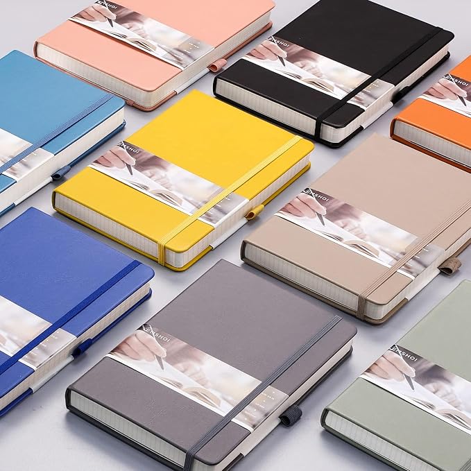 EMSHOI A5 Graph Paper Notebook - 256 Pages PU Leather Hardcover Journal, 120gsm Thick No-Bleed Grid Paper Notebook for Women Men Work School Math Engineering, 5.75" x 8.38" Khaki