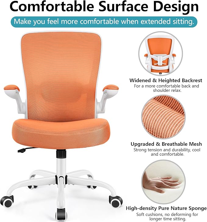 FelixKing Office Chair, Ergonomic Desk Chair Breathable Mesh Chair with Adjustable High Back Lumbar Support Flip-up Armrests, Executive Rolling Swivel Comfy Task Computer Chair for Home Office