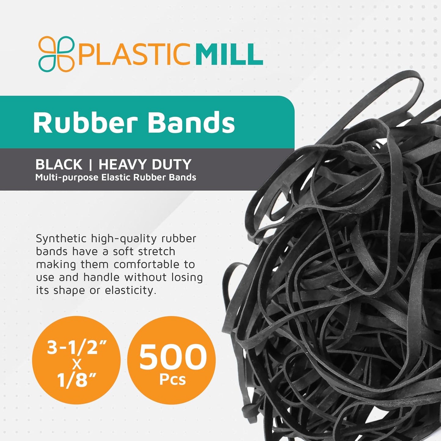 PlasticMill Black Rubber Bands Size 33 (3 1/2" x 1/8") - #33 Rubber Bands Office Supplies - Strong, Elastic Bands for Crafts, Balloon Garland, Cash, File Folders (500-Pack)