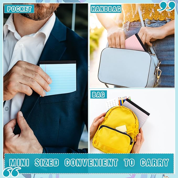 Lincia 24 Pcs 4" x 6" Legal Pad Writing Notepads Small Legal Pad College Ruled 30 Sheets Multiple Color Lined Note for Work 80 Gsm Paper for Grocery List Shopping List (Bright Color)