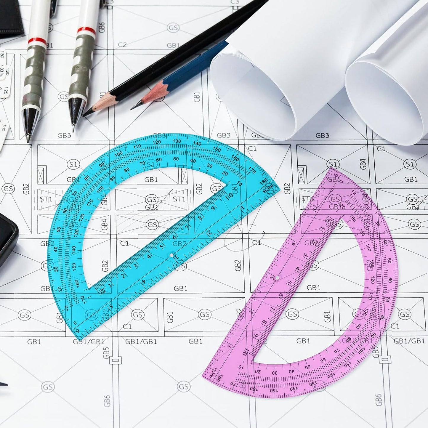 Zonon 36 Pack 6 Inch Plastic Protractor Back to School Protractors 180 Degrees Pink Blue Clear Protractors for Classroom Math Teacher Student Office Supplies