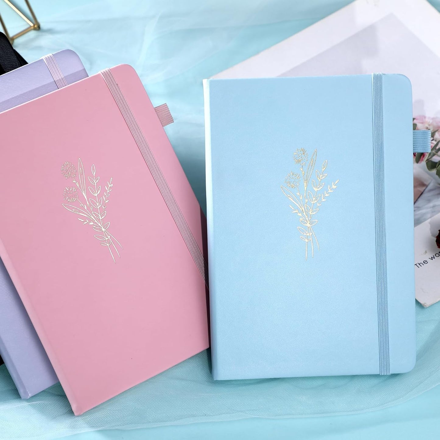 MINICAGIE 2 Pack Lined Journal Notebook for Women Cute Leather Journals for Writing Aesthetic Floral Diary 192 Pages A5 Hardcover Journaling Notebooks with Pen Loop, Blue, Pink
