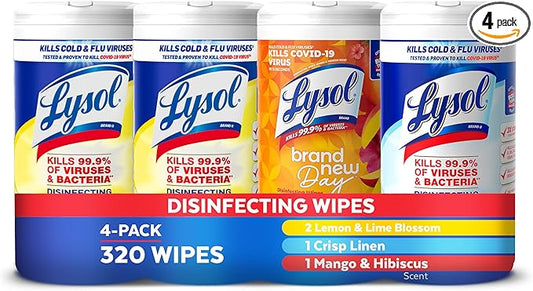 Lysol Disinfecting Wipes Bundle, Home Apartment Dorm Room Essentials and Cleaning Supplies, All Purpose Cleaner, Multi-surface Cleaning Wipes, Multi-Scent Sanitizing Wipes Bundle, 80 Count (4pk)