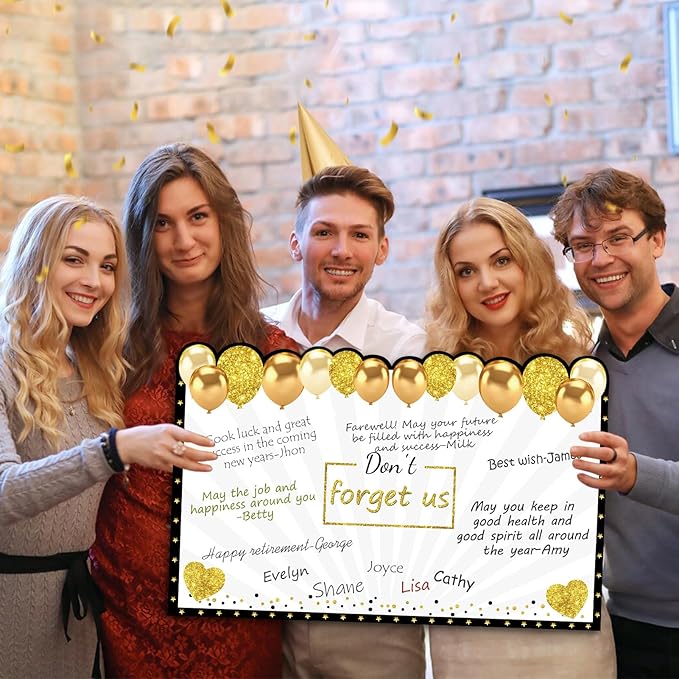 Retirement Greeting Card for Men Women, Large Black Gold Guest Signature Book Gifts, We Will Miss You Good Luck Blessing Greeting Card for Going Away Farewell Decorations Party Supplies.