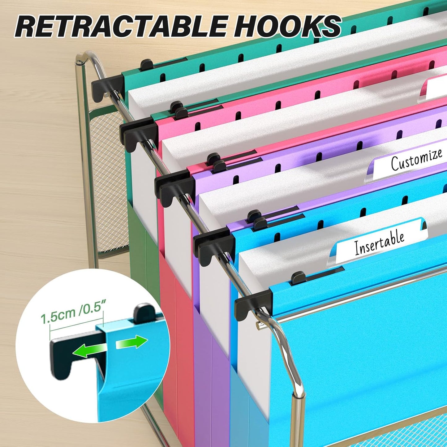 Ansook Extra Capacity Plastic Hanging File Folders Letter Size, 2" Expanding Accordian Pocket with Black Insert Gasket, Heavy Duty for Filing Cabinet, Colored File Hang Folders Organizer, 6 Pack