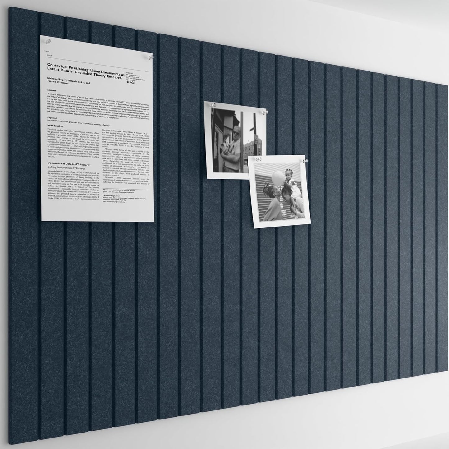 Bumusty Large Cork Board Alternative-36 x24 Felt Bulletin Board, with 30 Pushpins, 40 Adhesive Tabs, 6-Pack Slat Wall Paneling, Cork Boards for Office Push Pin Board Felt Board-Deep Charcoal Blue