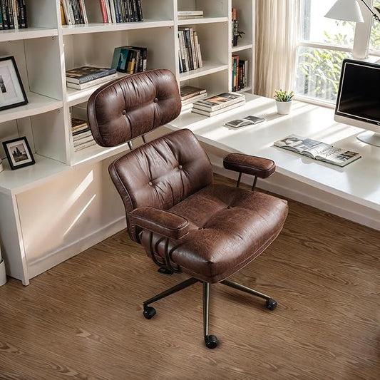 Faux Leather Executive Office Chair - Big and Tall Ergonomic Home Office Chair,Reclining Computer Desk Chair w/Lumbar Support,Adjustable Task Chair Swivel Rolling Chair with Wheels,Dark Brown,Suede