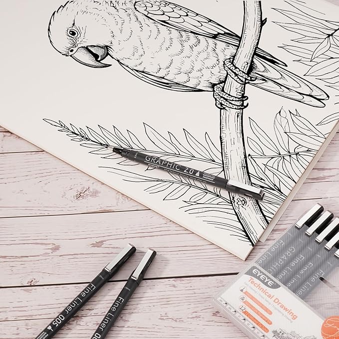 EYEYE Micro Pens, Black Drawing Art Pen,6 Pack 0.45mm Archival Pens Waterproof Ink Set Artist Supplies Archival Inking Markers Sketch Outline Pen, Precision Drawing and Sketching Kit