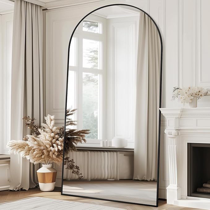 Antok Full Length Mirror, 83"x44" Oversized Floor Mirror Freestanding, Full Body Mirror Floor Standing Mirrors with Stand, Hanging Mounted Mirrors for Living Room Cloakroom,Black,Arched Style