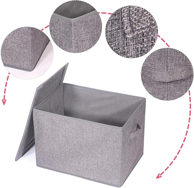 4 Pack Large Foldable Storage Box with Lids Fabric Storage Cube Organizer Cloth Containers Bins Baskets for Closet Clothes Clothing Bed Room
