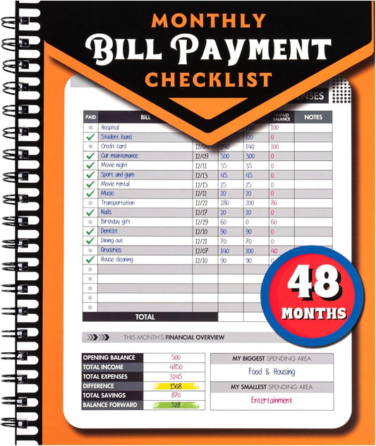 Monthly Bill Payment Checklist: Bill Tracker Notebook With Spiral Binding 8"x10" The 4-Year Guide for Families & Money Managers, 960 Billing Records Included (Gold)