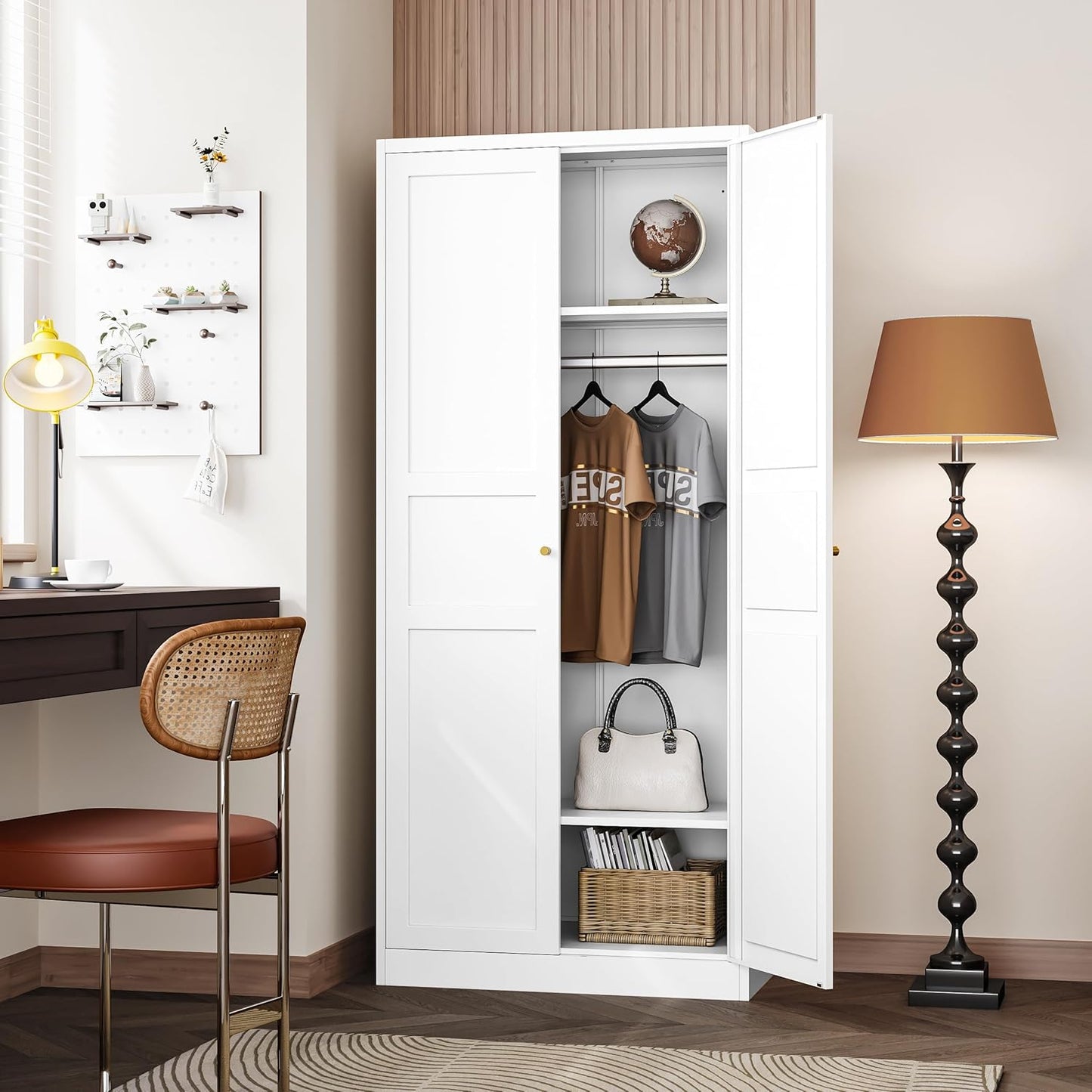 Letaya Wardrobe Armoire Closet,72" H Metal Storage Cabinet with Adjustable Shelves and Hanging Rod,Bedroom Armoire Cabinet Clothes Organizer (White)