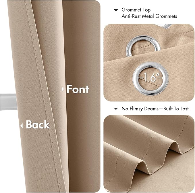 MIULEE Beige Blackout Curtains for Bedroom Living Room 72 Inches Long 2 Panels, Thermal Insulated Room Darkening Drapes Solid Grommet Top Noise Reduction Light Blocking Window Curtains W40 x L72 Inch