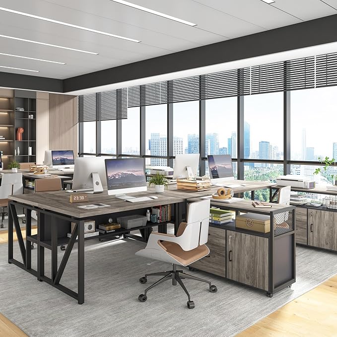 Tribesigns Office Desk with Drawers Sets, 63 inches L Shaped Executive Desk with Mobile File Cabinet for Home Office Furniture Sets (Dark Oak, 63-inch)