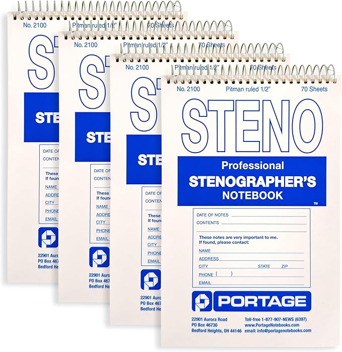 Portage Steno Notebook | 6" x 9" With Ultra Thick Backing Perfect For Writing Wherever You Need, 70 Sheets of Quality, Wide Ruled Paper, Top Spiral Bound