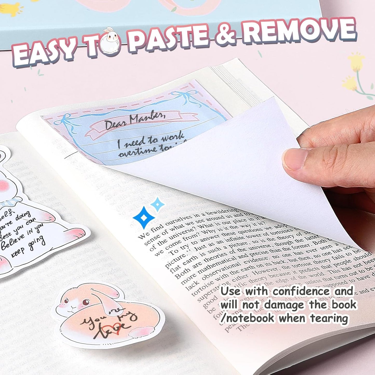 Hommie Cute Sticky Notes Set, Sticky Notes Set Planner Dividers, Easter Bunny Self-Stick Memo Pads with Animal Divider Tabs, Bundle Writing Designs for Office, School, Easter Party Supplies