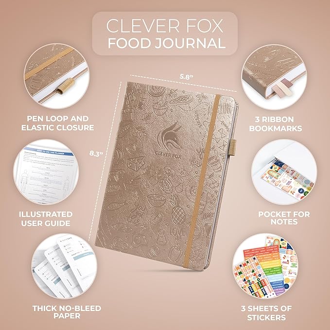 Clever Fox Food Journal - Daily Food Diary, Meal Planner to Track Calories & Nutrients, Weight Tracker Notebook, A5 (Pearl)