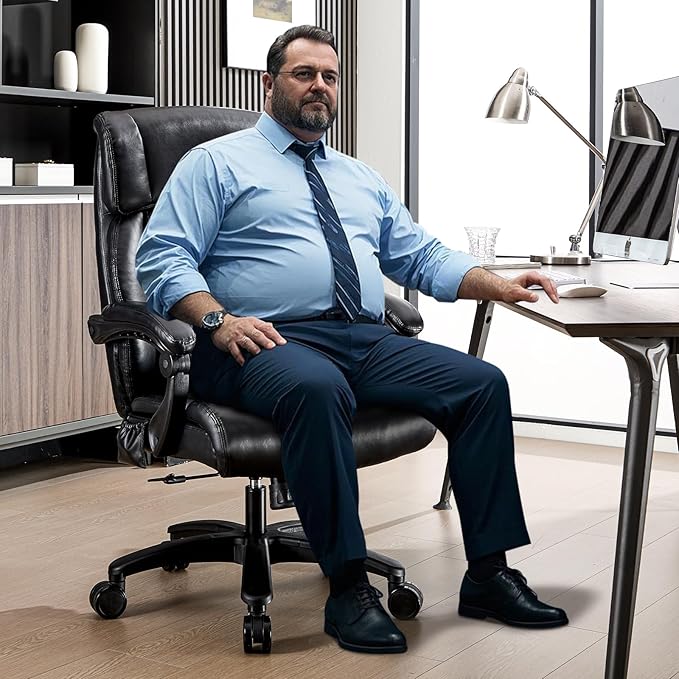 Lumbar Massage Office Chair, 500LBS Big and Tall Office Chair, Heavy Duty Ergonomic Executive Reclining Chair with High Back and Lumbar Support, Black