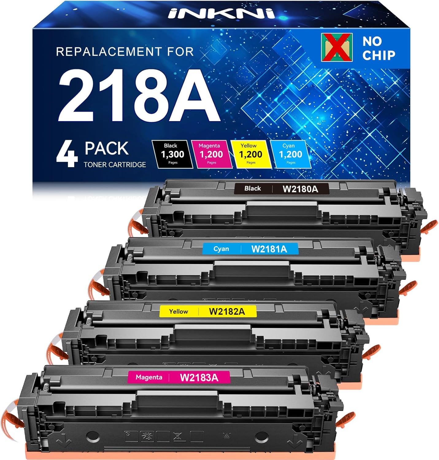 InkNI 218A Toner Cartridges 4 Pack (No Chip) Replacement for HP 218A W2180A for HP 218X for HP Color Laserjet Pro MFP 3301FDW 3201DW 3301SDW 3301CDW Printer Ink W2180X High Yield (4 Pack, B/C/Y/M)