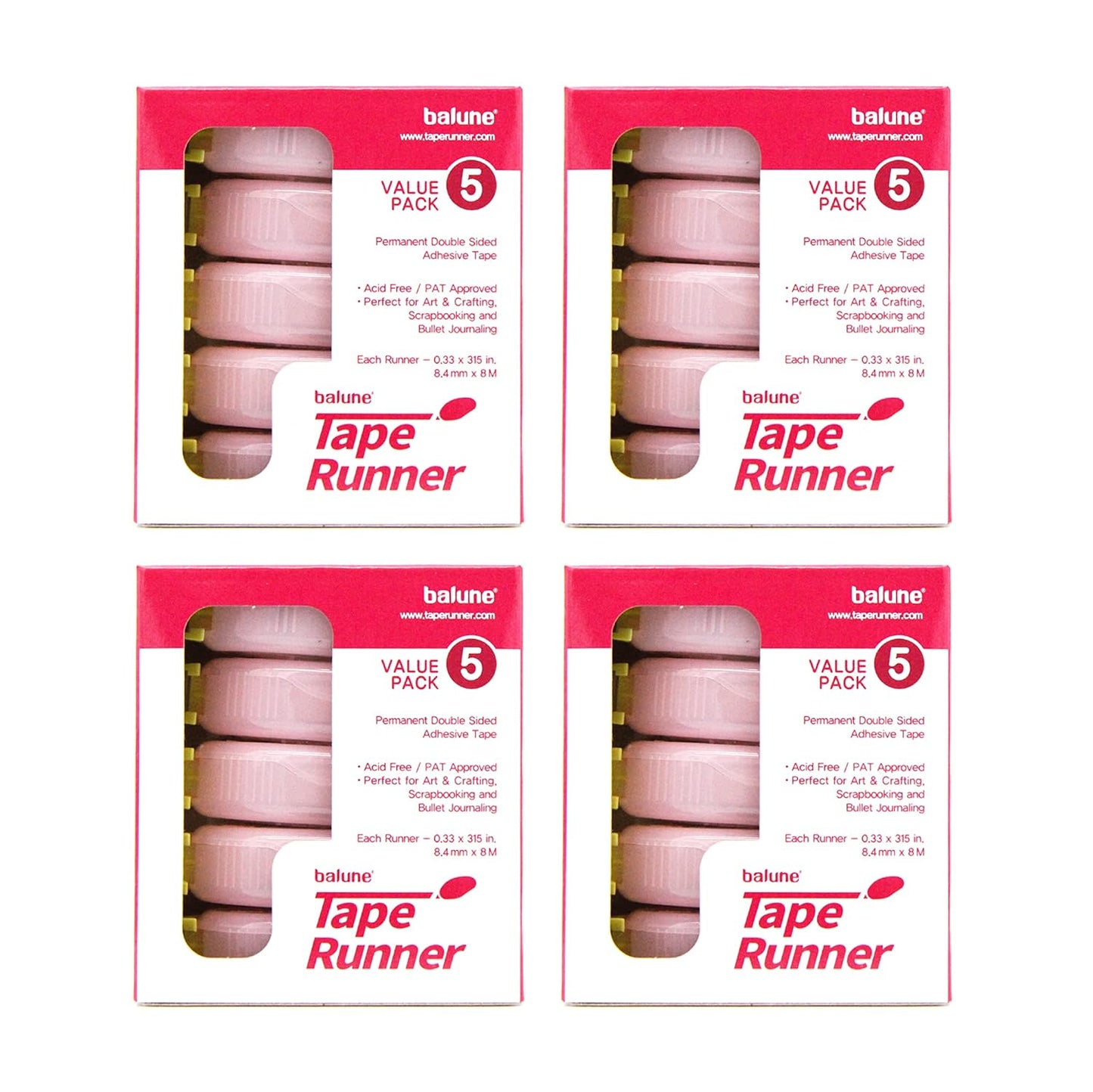 Tape Runner - Double Sided Adhesive with Dispenser Roller Included - Acid Free, Sticky, Clear & Transparent - Ideal for Scrapbooking, Crafts & More - Standard - (315 inches per cartridge) 20 Cartridge