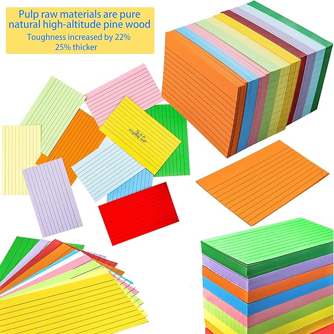 MotBach 600 Pieces Index Cards Flash Cards,3" x 5", 10 Color Assorted Color Memo Note Cards Studying Record To Do List for Home School Office Supplies (Lined Card)